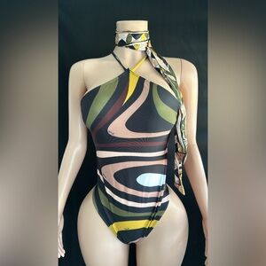 Stylish Multicolor One-Shoulder Swimsuit